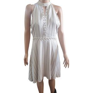 BB Dakota Charlize Beige high neck fit flare lace-up details dress Sz 8